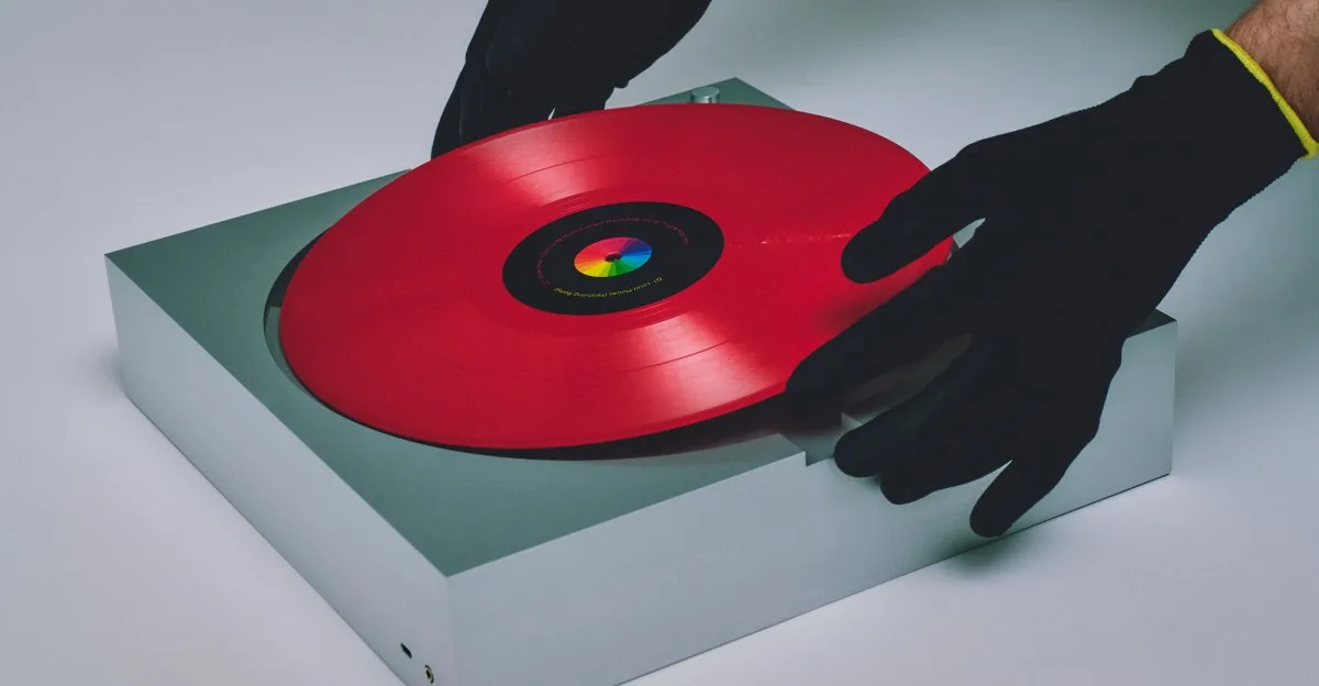 The armless PP-1 turntable is made from a solid block of aluminum