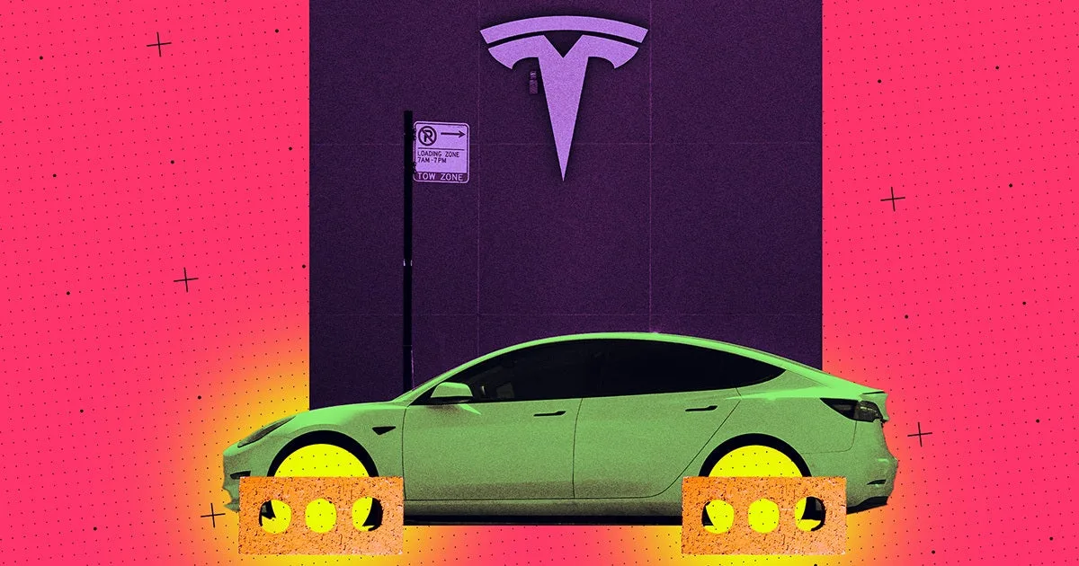 Someone Stole the Wheels From All the Teslas in This Parking Lot